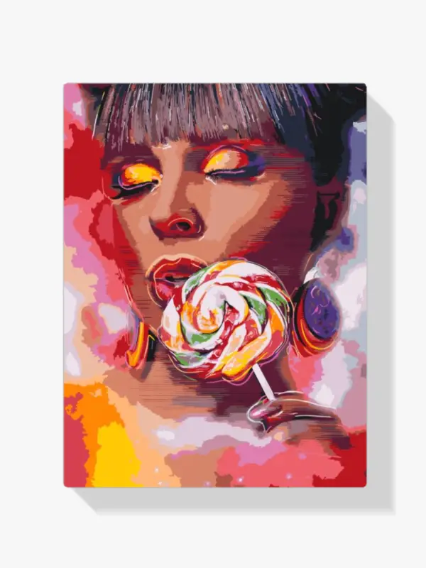 Achat Immédiat Schilderen op nummer – Vrouw met een lolly - 50x70cm