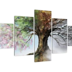 Offre Limitée Schilderij - Boom in de vier jaargetijden - Vijfdelig 125x70 cm