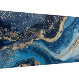 Petit Prix Schilderij - Blauw-gouden abstract marmer - Eendelig 100x40 cm