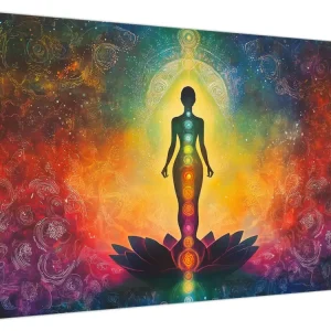 Schilderij - Vrouw en chakra's - Eendelig 90x60 cm Usine Directe
