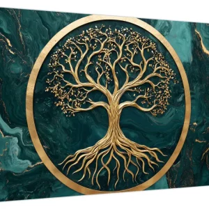 Paiement Sécurisé Schilderij – Gouden levensboom in marmer - Eendelig 70x50 cm