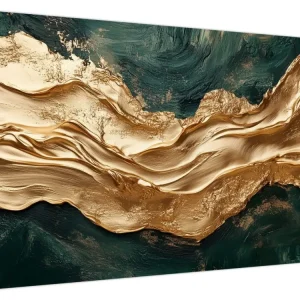 Offre Exclusive Schilderij - Groene abstractie met goud II - Eendelig 90x60 cm