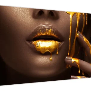 Usine Directe Schilderij - Vrouw met gouden lippen - Eendelig 120x70 cm
