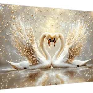 Schilderij - Gouden zwanen - Eendelig 90x60 cm Bon Marché