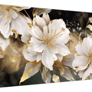 Schilderij - Bloemen in goud - Eendelig 120x70 cm Must-Have