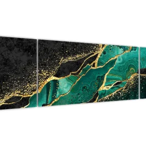 Schilderij - Petrolblauw marmer met gouden structuur - Driedelig 170x50 cm Must-Have