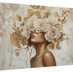 Authentique Schilderij - Meisje met rozen - Eendelig 70x50 cm