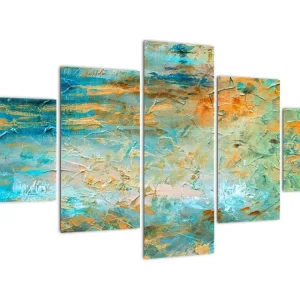 Schilderij - Blauwe abstracties - Vijfdelig 125x70 cm Meilleur Prix