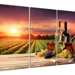 Bon Marché Schilderij - Wijngaard met druiven en wijn - Driedelig 120x80 cm