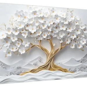 Acheter Direct Schilderij – 3D elegante levensboom vol bloemen - Eendelig 70x50 cm