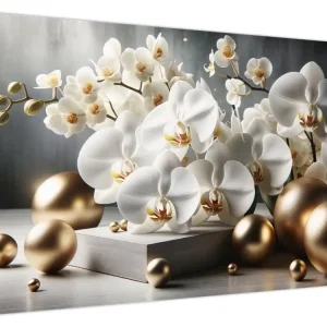 Acheter Direct Schilderij - Orchidee en gouden ballen - Eendelig 90x60 cm