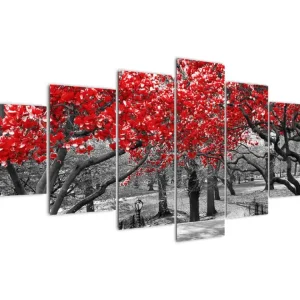 Soldes Schilderij - Rode bomen, Central Park, New York - Zevendelig 210x100 cm