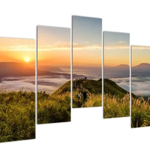 Vente Directe Schilderij - Berg bij zonsondergang - Vijfdelig 125x90 cm