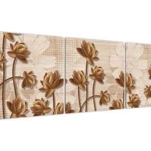 Abstract schilderij - Bloemen, bruin - Driedelig 150x50 cm Retour Gratuit