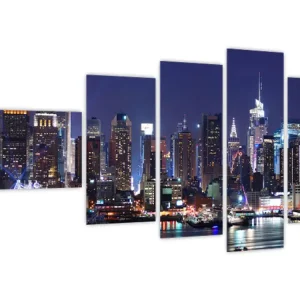 Acheter Direct Schilderij - Verlichte wolkenkrabbers van New York - Vijfdelig 110x60 cm