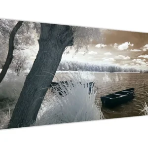 Soldes Schilderij - Boot op meer - Eendelig 120x50 cm