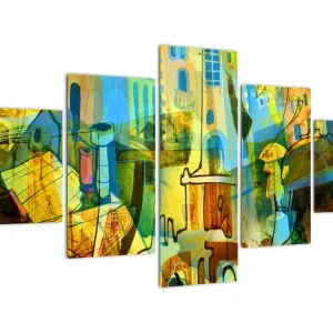 Top Vente Schilderij - Architectuur, kubistische abstractie - Vijfdelig 125x70 cm