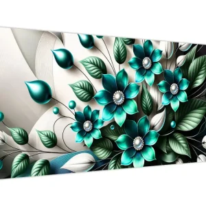 Seulement Aujourd’hui Schilderij - 3D turquoise bloemen - Eendelig 100x40 cm