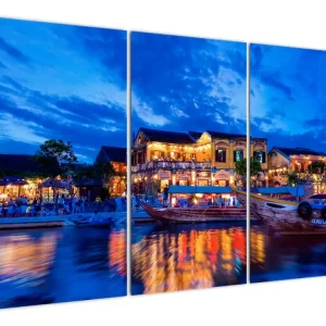 Solde Schilderij - Stad bij nacht, Hoi An, Vietnam - Driedelig 120x80 cm
