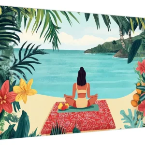 Soldes Schilderij - Yogini op het strand - Eendelig 90x60 cm