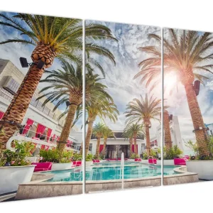 Super Prix Schilderij - Palmbomen en zwembad - Driedelig 120x80 cm