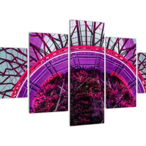 Abstract schilderij - Paarse takken - Vijfdelig 125x70 cm Haute Qualité