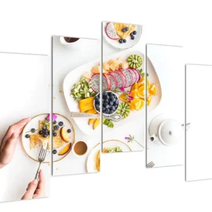 Seulement Aujourd’hui Schilderij - Borden met fruit op tafel - Vijfdelig 125x90 cm