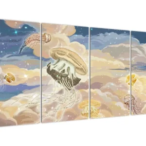 Achat Immédiat Schilderij - Hemelse kwallen - Vierdelig 160x80 cm