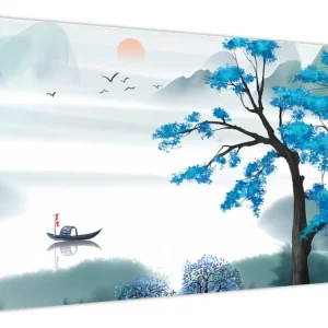 Achetez Aujourd’hui Schilderij - Geschilderd meer met bootje - Eendelig 90x60 cm