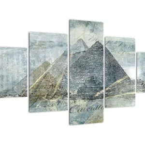Authentique Schilderij - Piramides door blauwlichtfilter - Vijfdelig 125x70 cm