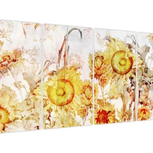 Super Prix Schilderij - Geschilderde zonnebloem - Vierdelig 160x80 cm