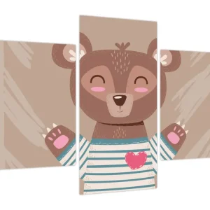 Top Vente Schilderij - Teddybeer in gestreept T-shirt - Driedelig 90x60 cm