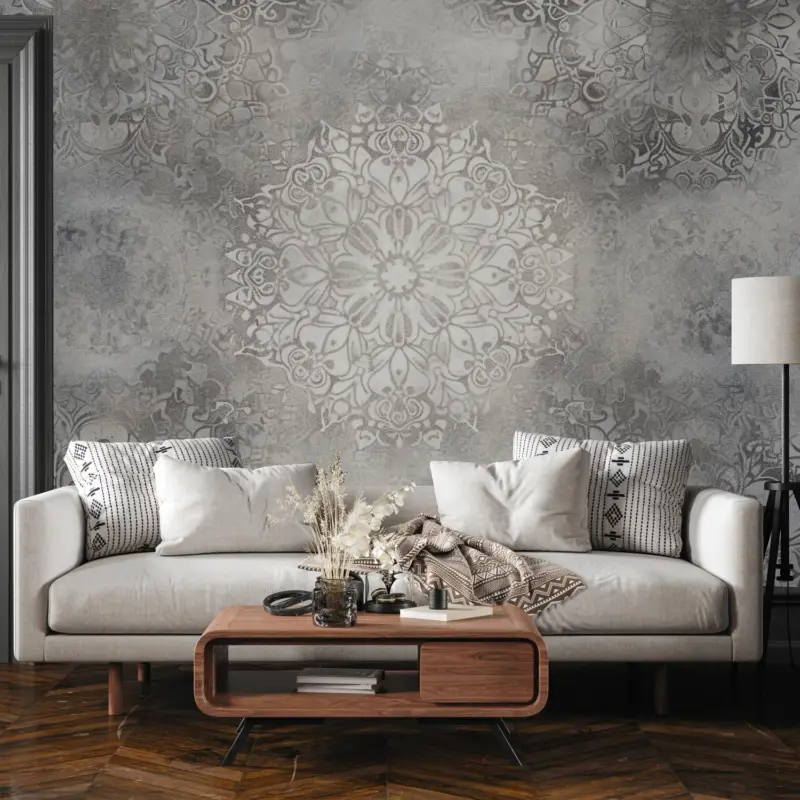 Fotobehang - Grijs patroon met mandala Acheter En Ligne