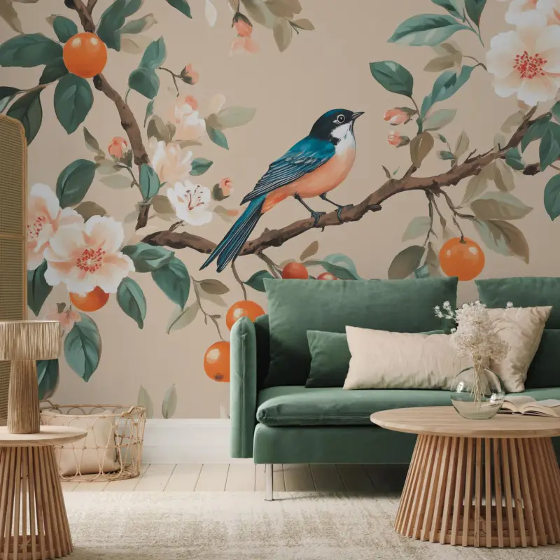 Fotobehang - Vogels op een sinaasappelboom Top Vente