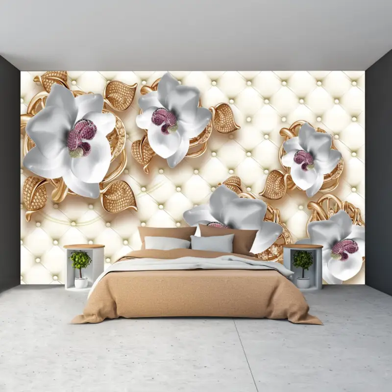 Acheter En Ligne Fotobehang - Gouden bloemen