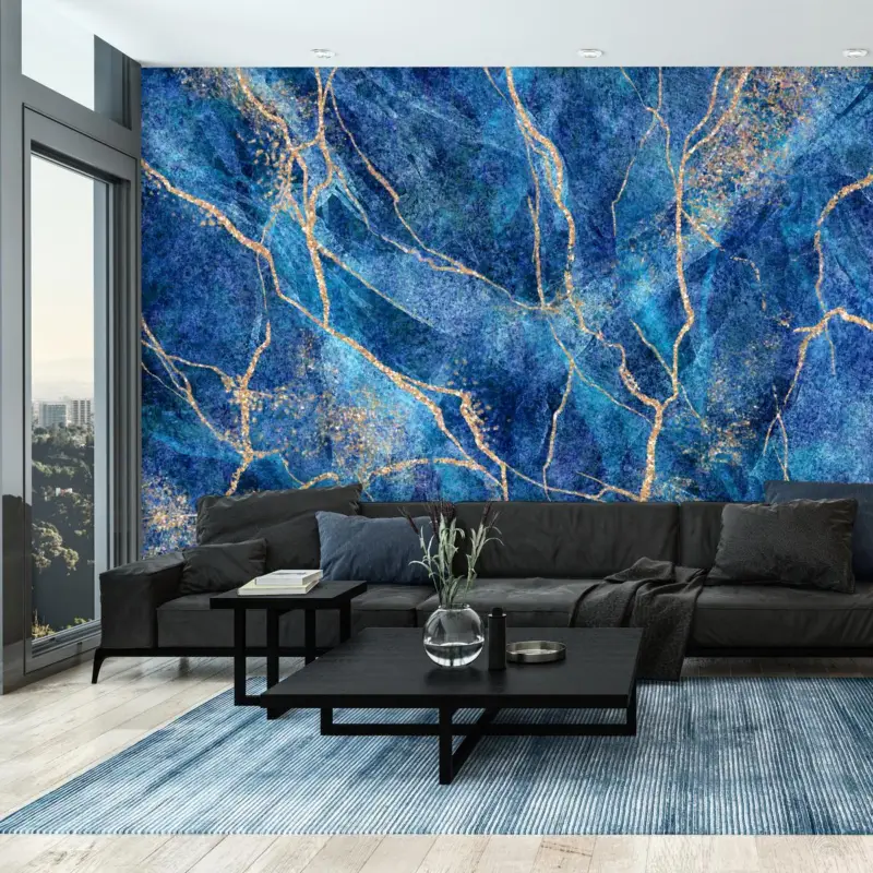 Fotobehang - Blauw marmer met goud Marque