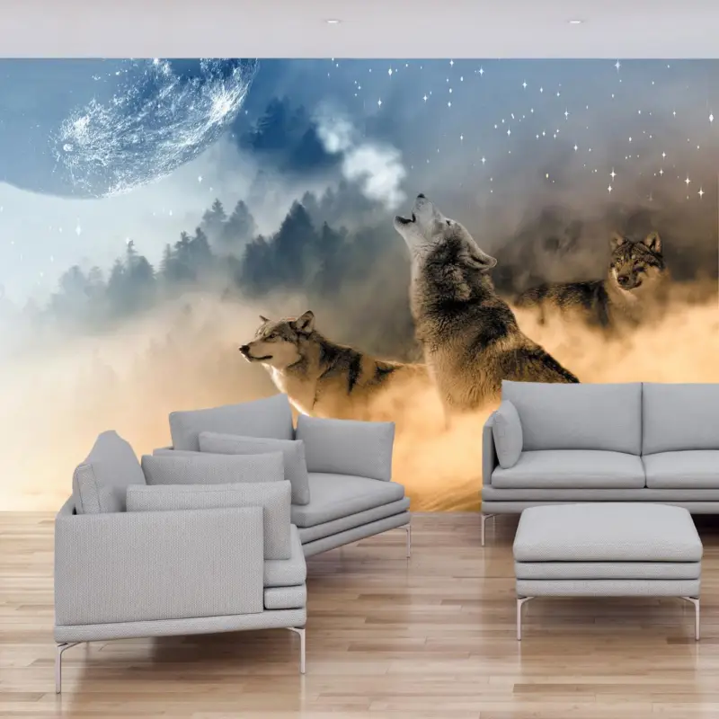 Vente Directe Fotobehang - Wolven bij volle maan