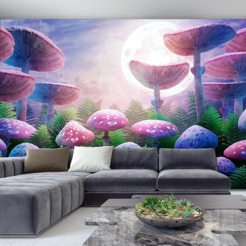 Soldes Fotobehang - Paddestoelen bij volle maan, grafiek