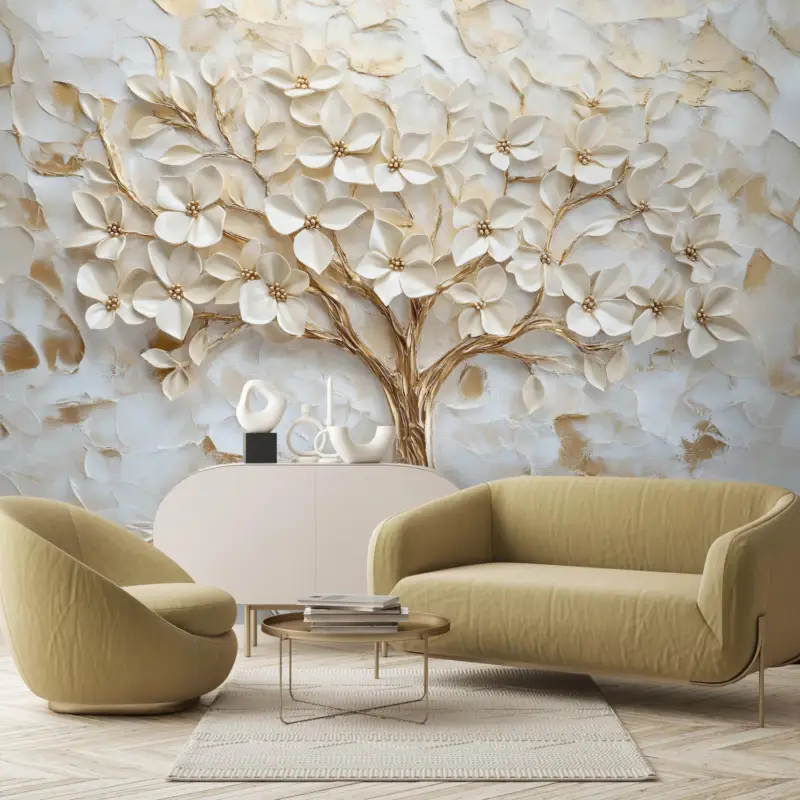 Seulement Aujourd’hui Fotobehang - 3D boom met gouden accenten