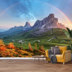 Vente Flash Fotobehang - Regenboog boven rotsen