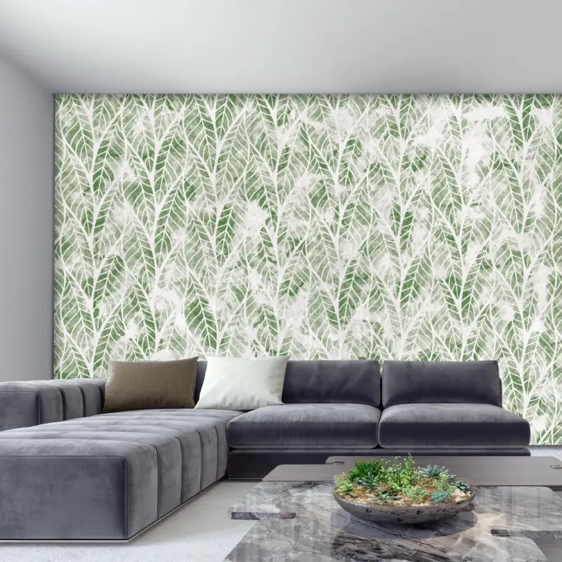 Solde Fotobehang - Doorbroken bladeren, groen