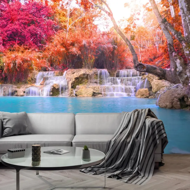 Top Vente Fotobehang - Bont bos met watervallen