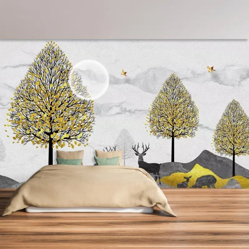 Bon Marché Fotobehang - Herten in goud bos