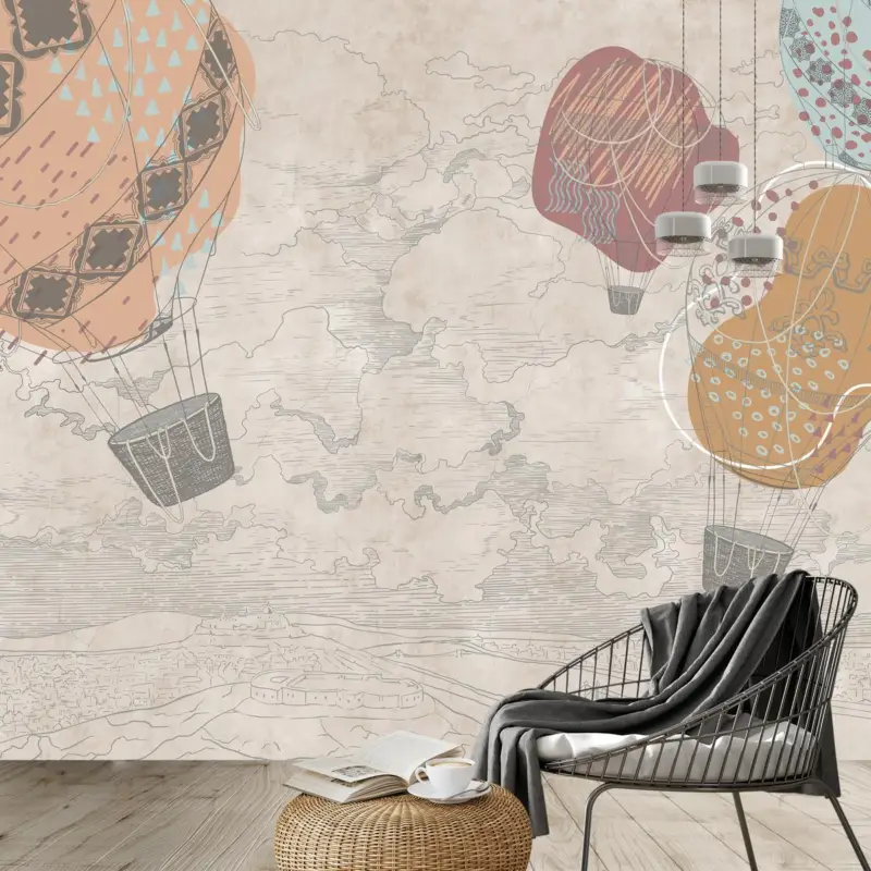 Acheter En Ligne Fotobehang - Heteluchtballonnen boven de stad, warme tinten