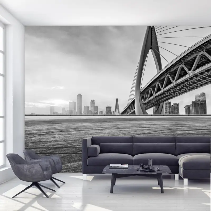 Achat Immédiat Fotobehang - Zonsondergang in Chongqing, zwart-wit