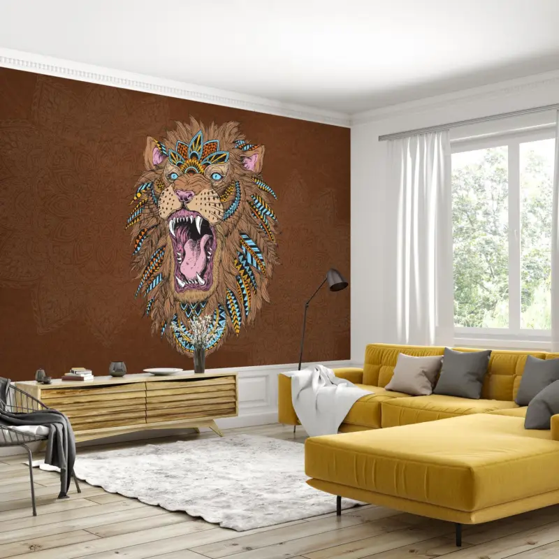 Super Prix Fotobehang - Leeuw met mandala´s