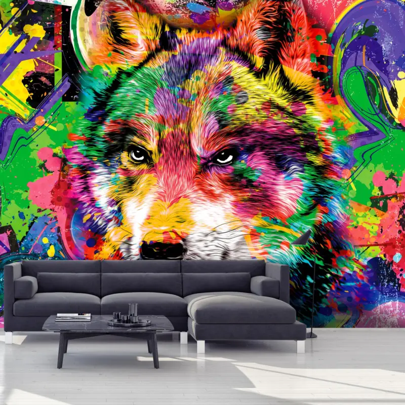 Achat Immédiat Fotobehang - Wolf, graffiti