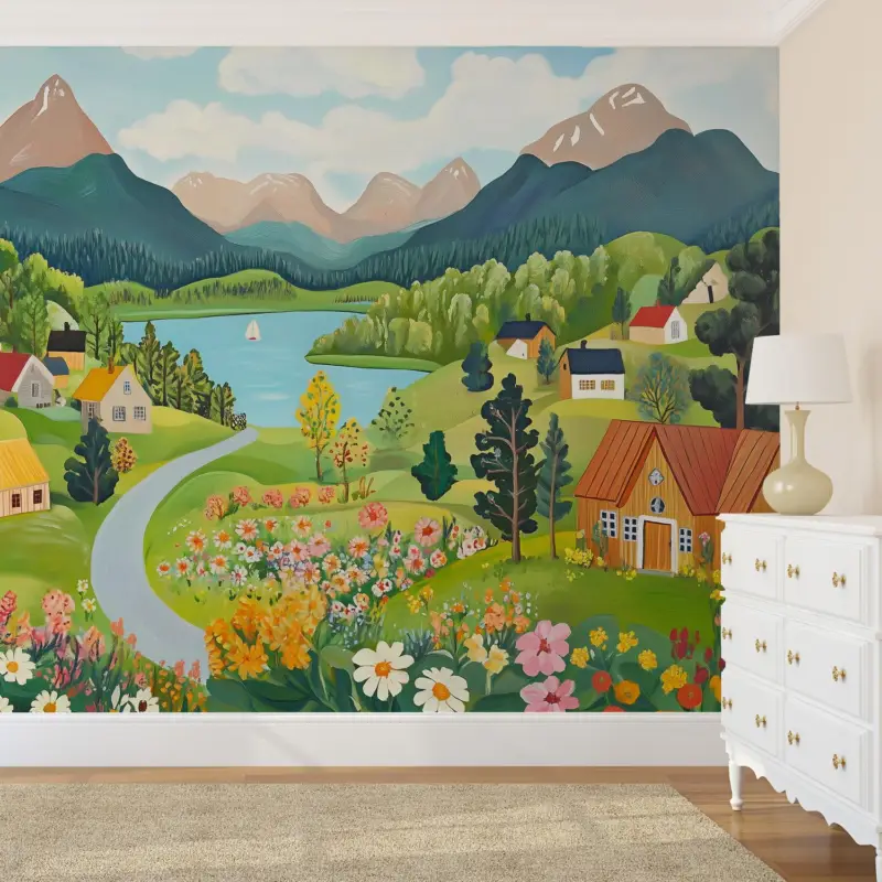 Soldes Fotobehang - Dorp in de bergen