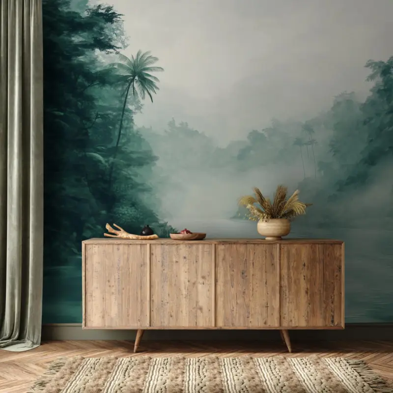 Top Vente Fotobehang - Mistige rivier in de jungle