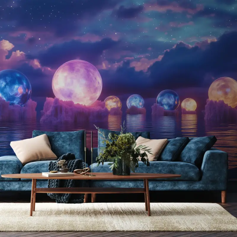 Vente Flash Fotobehang - Planeten op water